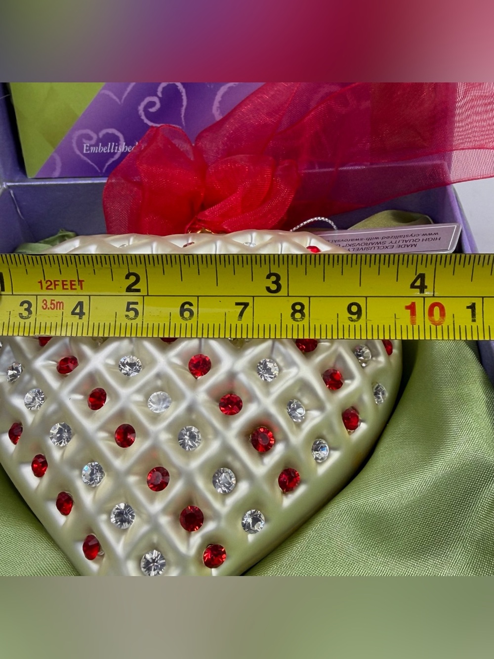 Vintage Swarovski Crystal Hand Blown Glass Heart Ornament Candy Cane Dreams NOS - Picture 10 of 13